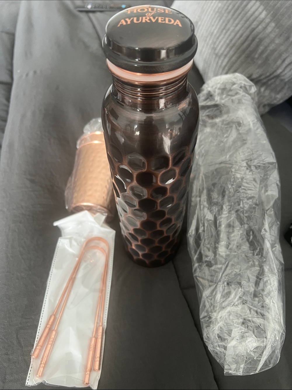 Copper-Tone Hammered Water Bottle and Accessories - Home Accents - Picture 2 of 4